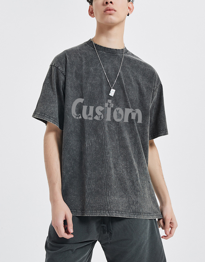 Custom Printing Logo Cotton Acid Washed Shirts Oversized Distressed Tshirt For Men Suit