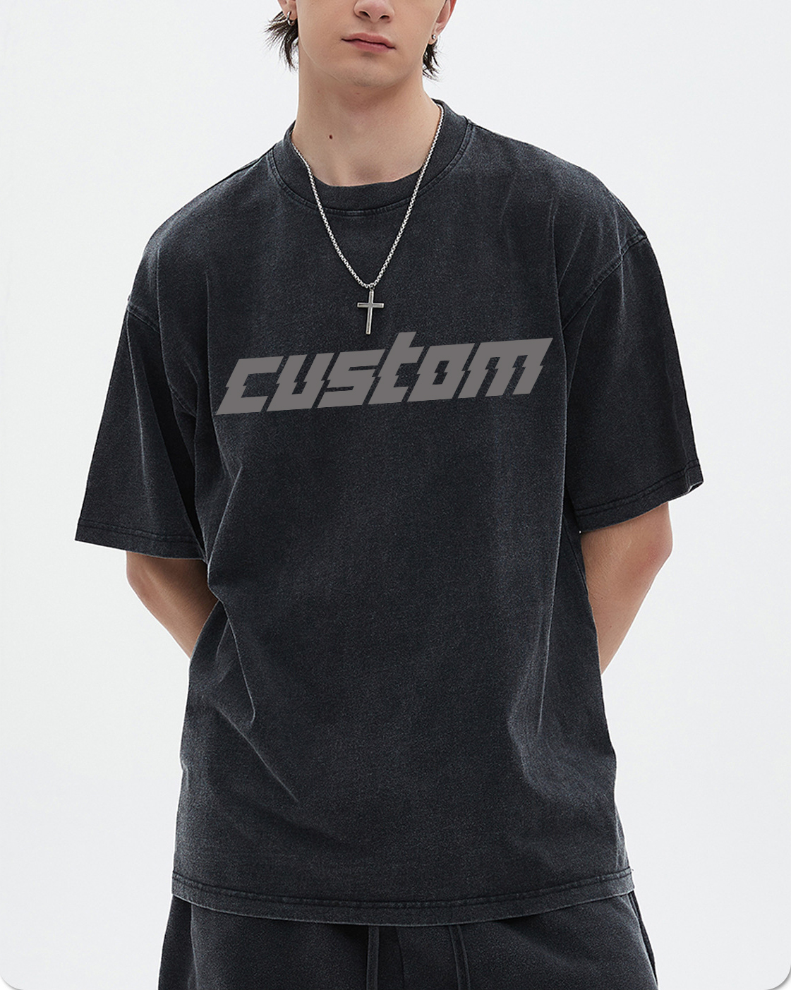 High Street Summer Outdoor Vintage Wholesale Custom Suit Wash Old Fashion T-Shirt Suit