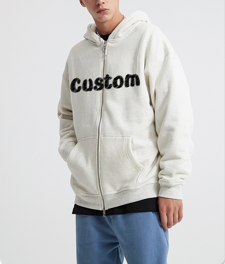 Cotton Streetwear Double Zippers Hoodie Trecksuit Set Heavyweight Oversized Drop Shoulder Blank Sweatshirt Custom Crop