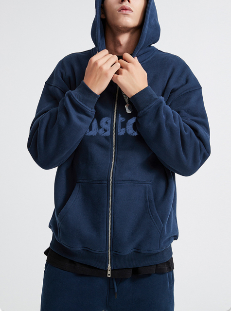 Cotton Streetwear Double Zippers Hoodie Trecksuit Set Heavyweight Oversized Drop Shoulder Blank Sweatshirt Custom Crop