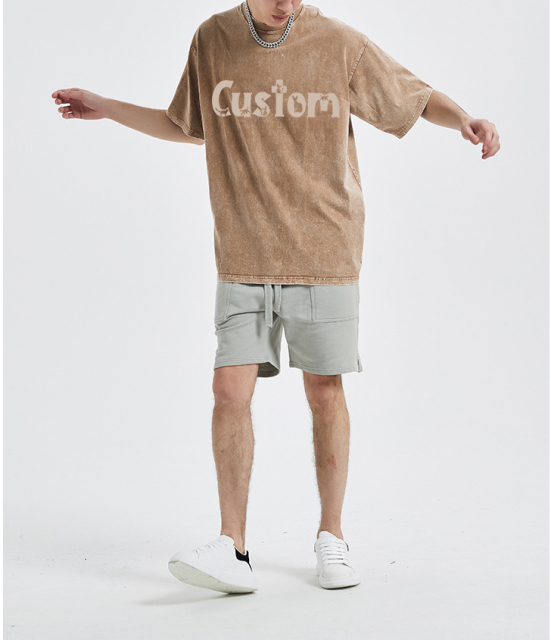 Custom Printing Logo Cotton Acid Washed Shirts Oversized Distressed Tshirt For Men Suit