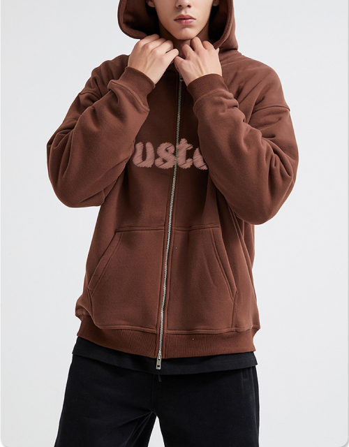 Cotton Streetwear Double Zippers Hoodie Trecksuit Set Heavyweight Oversized Drop Shoulder Blank Sweatshirt Custom Crop