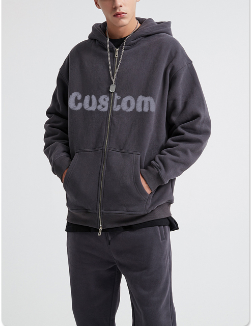 Cotton Streetwear Double Zippers Hoodie Trecksuit Set Heavyweight Oversized Drop Shoulder Blank Sweatshirt Custom Crop