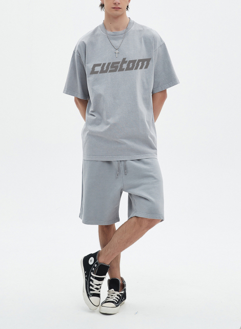 High Street Summer Outdoor Vintage Wholesale Custom Suit Wash Old Fashion T-Shirt Suit