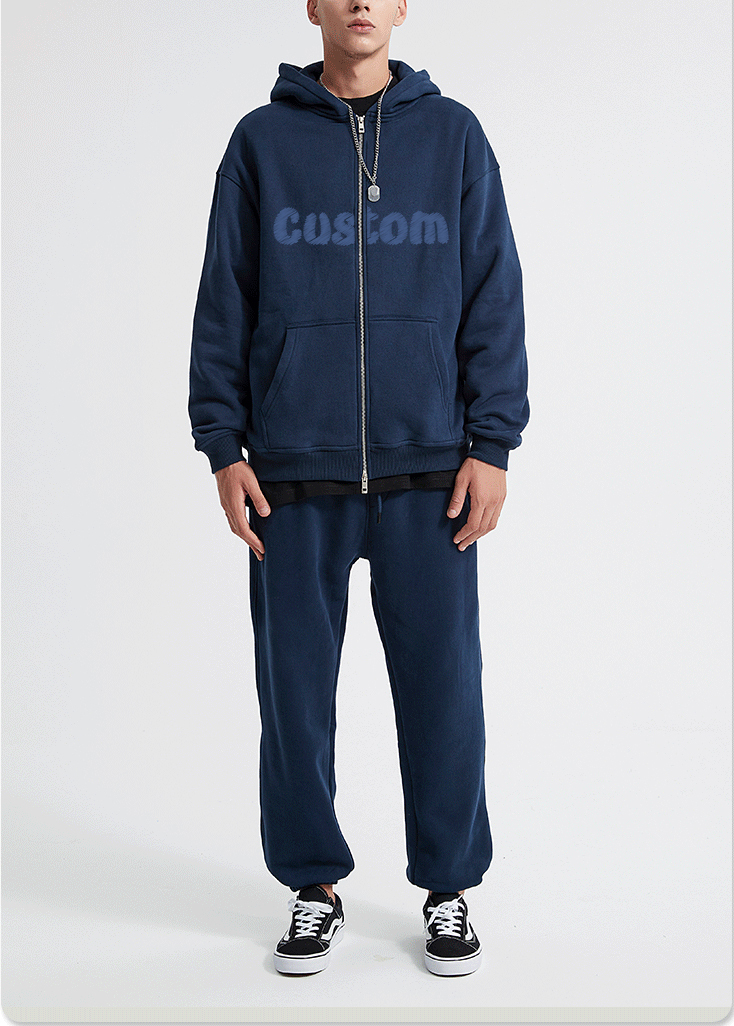 Cotton Streetwear Double Zippers Hoodie Trecksuit Set Heavyweight Oversized Drop Shoulder Blank Sweatshirt Custom Crop
