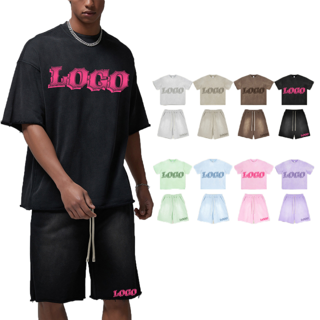 Custom Embroidery Oversize Tee Shirt Heavy 250gsm Cotton Streetwear Vintage Washed Premium Suede Thick Men Plain T-shirts Suit