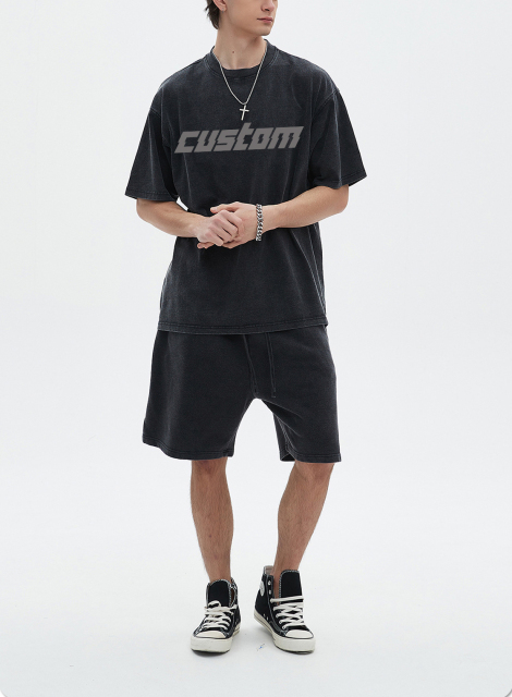 High Street Summer Outdoor Vintage Wholesale Custom Suit Wash Old Fashion T-Shirt Suit