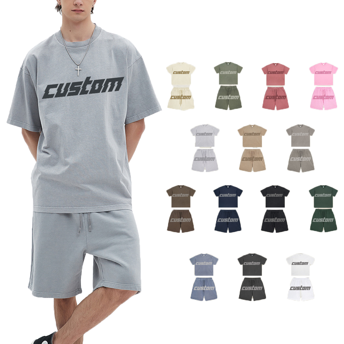 High Street Summer Outdoor Vintage Wholesale Custom Suit Wash Old Fashion T-Shirt Suit