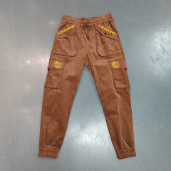 Custom Men Puff Print Casual Stack Heavyweight Cotton Zippered Cuffs Flared Jogger Cargo Pants Multi Pocket