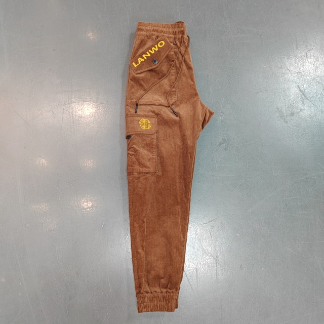 Custom Men Puff Print Casual Stack Heavyweight Cotton Zippered Cuffs Flared Jogger Cargo Pants Multi Pocket