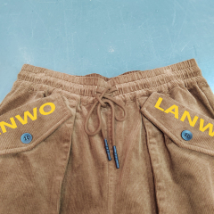 Custom Men Puff Print Casual Stack Heavyweight Cotton Zippered Cuffs Flared Jogger Cargo Pants Multi Pocket