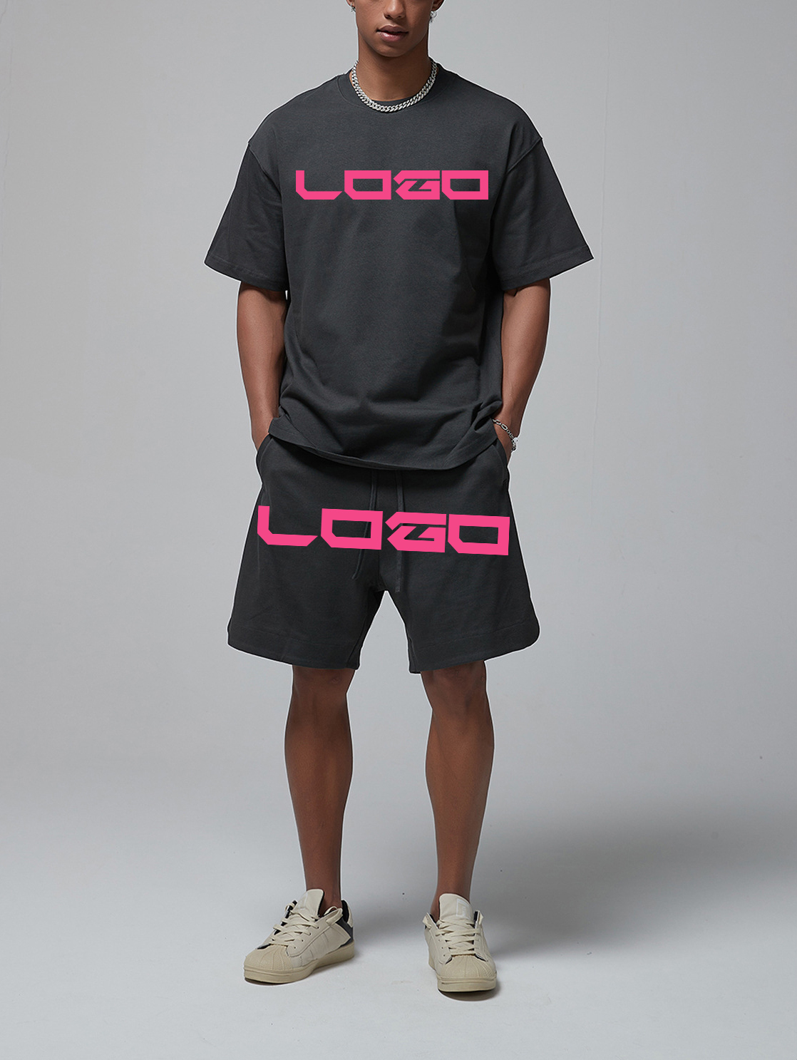 Wholesale 2024 Custom Tracksuit Polyester Jogging Sportswear Gym Solid Color 2 Piece Shorts Men Set