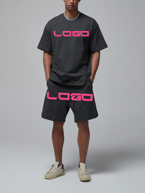 Wholesale 2024 Custom Tracksuit Polyester Jogging Sportswear Gym Solid Color 2 Piece Shorts Men Set