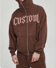 Custom Print Oversize Heavy Cotton Plain Color Screen Print Men Zip Up Hoodie