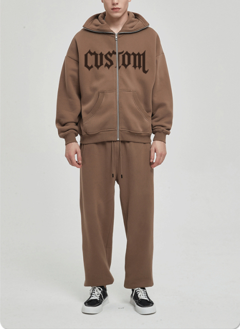 Custom Print Oversize Heavy Cotton Plain Color Screen Print Men Zip Up Hoodie