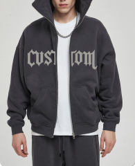 Custom Print Oversize Heavy Cotton Plain Color Screen Print Men Zip Up Hoodie