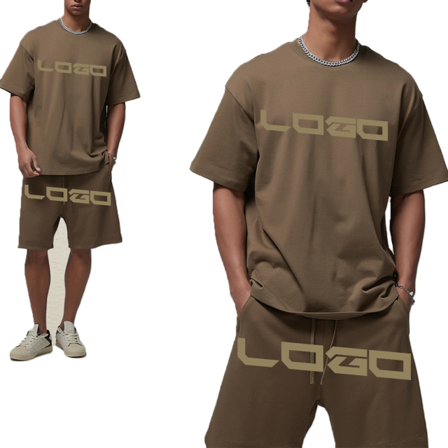 Wholesale 2024 Custom Tracksuit Polyester Jogging Sportswear Gym Solid Color 2 Piece Shorts Men Set