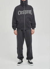 Custom Print Oversize Heavy Cotton Plain Color Screen Print Men Zip Up Hoodie