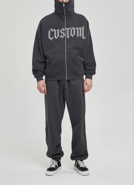 Custom Print Oversize Heavy Cotton Plain Color Screen Print Men Zip Up Hoodie