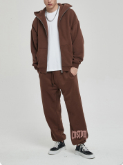 Custom Print Oversize Heavy Cotton Plain Color Screen Print Men Zip Up Hoodie