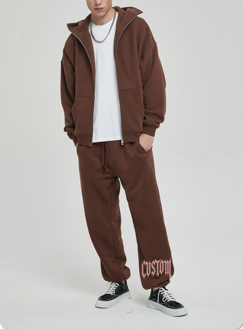 Custom Print Oversize Heavy Cotton Plain Color Screen Print Men Zip Up Hoodie