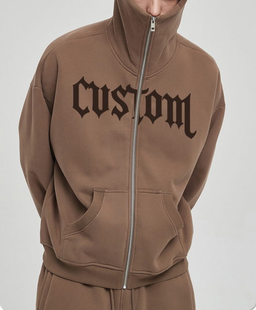 Custom Print Oversize Heavy Cotton Plain Color Screen Print Men Zip Up Hoodie