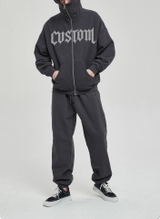 Custom Print Oversize Heavy Cotton Plain Color Screen Print Men Zip Up Hoodie