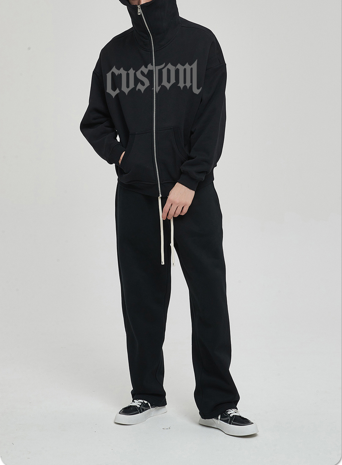 Custom Print Oversize Heavy Cotton Plain Color Screen Print Men Zip Up Hoodie