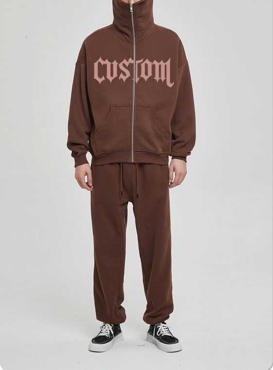 Custom Print Oversize Heavy Cotton Plain Color Screen Print Men Zip Up Hoodie