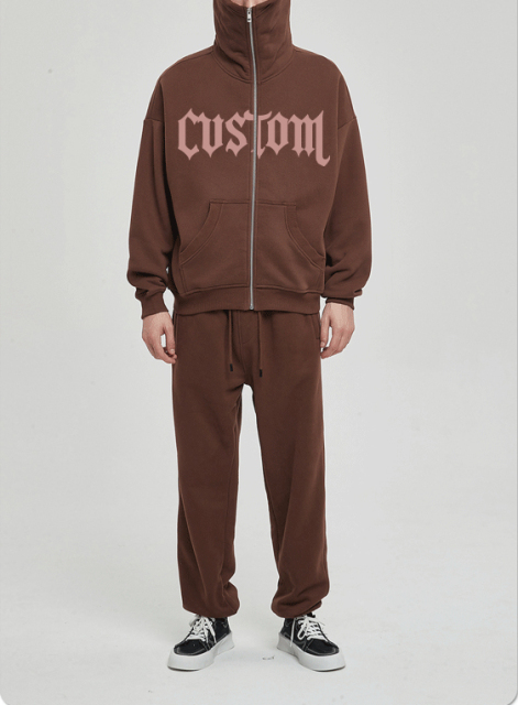 Custom Print Oversize Heavy Cotton Plain Color Screen Print Men Zip Up Hoodie