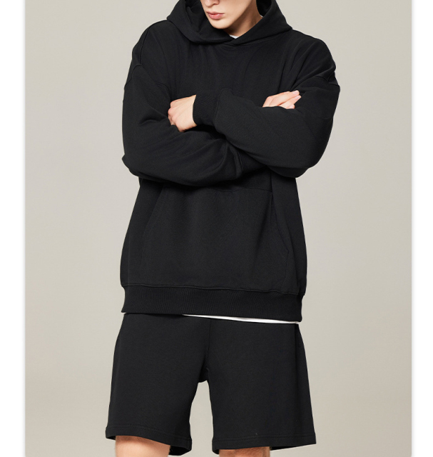 Factory Heavy Fleece Cropped No Strings Hoodies Custom Logo Tracksuit Sweatpants Work Out Casual Sport Wear Hoodies Set For Mens