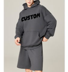 Factory Heavy Fleece Cropped No Strings Hoodies Custom Logo Tracksuit Sweatpants Work Out Casual Sport Wear Hoodies Set For Mens