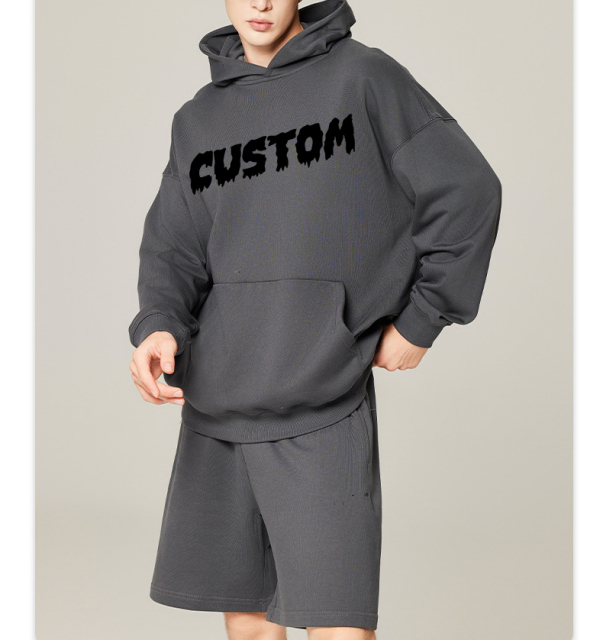 Factory Heavy Fleece Cropped No Strings Hoodies Custom Logo Tracksuit Sweatpants Work Out Casual Sport Wear Hoodies Set For Mens