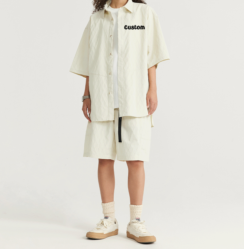 Men Fashion Lapel Plaid Shirt And Short Set 100% Nylon Summer Mens Suits Casual Solid Short Pants 2 Piece Sets