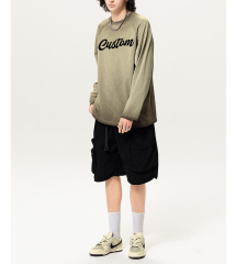 Custom Logo Printed 305gsm 100%Cotton Men'S Oversized Plain Drop Shoulder Tshirt Heavyweight Embossed Long Sleeve Unisex T Shirt