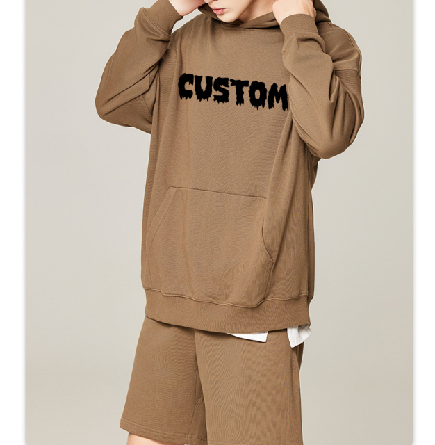 Factory Heavy Fleece Cropped No Strings Hoodies Custom Logo Tracksuit Sweatpants Work Out Casual Sport Wear Hoodies Set For Mens