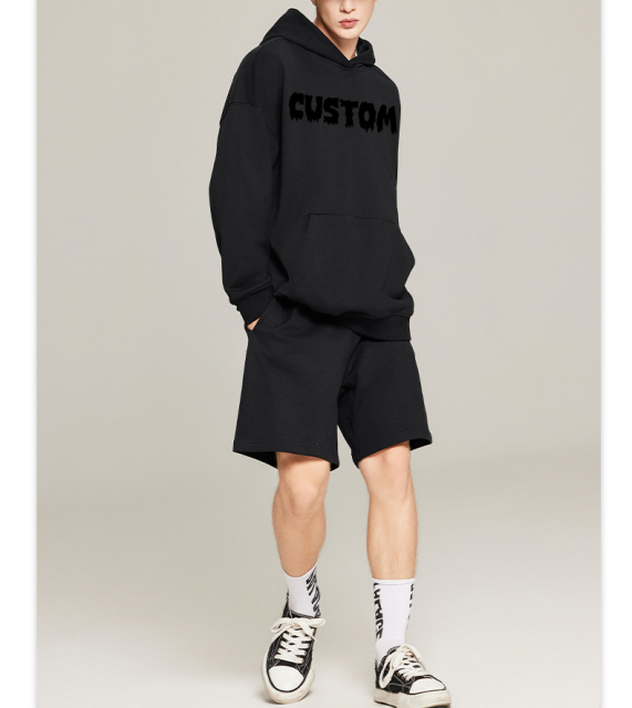 Factory Heavy Fleece Cropped No Strings Hoodies Custom Logo Tracksuit Sweatpants Work Out Casual Sport Wear Hoodies Set For Mens