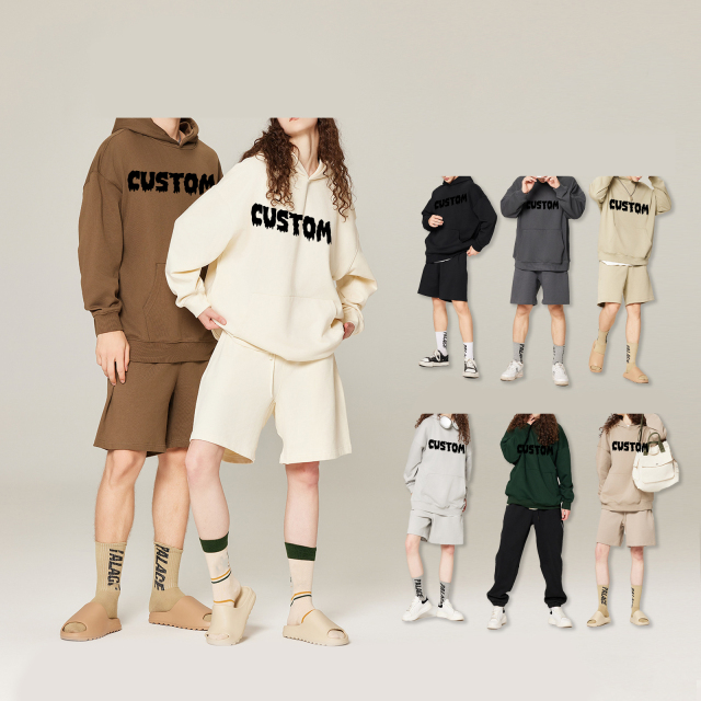 Factory Heavy Fleece Cropped No Strings Hoodies Custom Logo Tracksuit Sweatpants Work Out Casual Sport Wear Hoodies Set For Mens