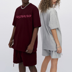 Custom Logo Printed 305gsm 100%Cotton Men'S Oversized Plain Drop Shoulder Tshirt Heavyweight Embossed Long Sleeve Unisex T Shirt