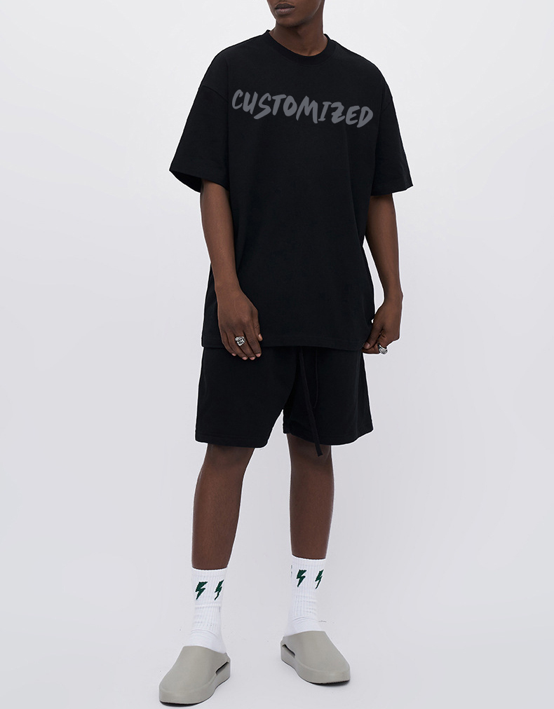 Custom Logo Printed 305gsm 100%Cotton Men'S Oversized Plain Drop Shoulder Tshirt Heavyweight Embossed Long Sleeve Unisex T Shirt