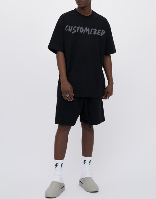 Custom Logo Printed 305gsm 100%Cotton Men'S Oversized Plain Drop Shoulder Tshirt Heavyweight Embossed Long Sleeve Unisex T Shirt