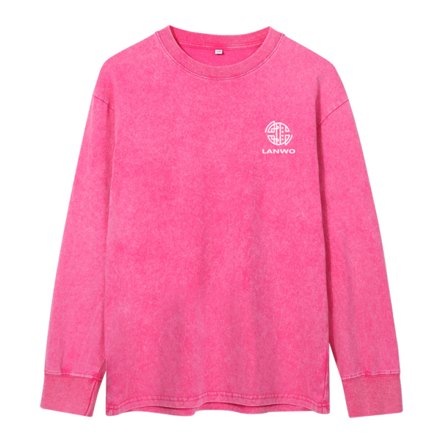 High quality manufacturer men's street fashion brand base shirt washed and worn to make old loose heavy cotton men's long sleeve T-shirt