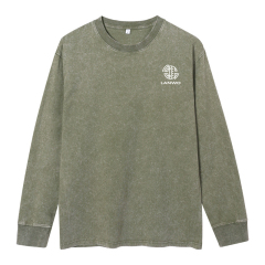 High quality manufacturer men's street fashion brand base shirt washed and worn to make old loose heavy cotton men's long sleeve T-shirt