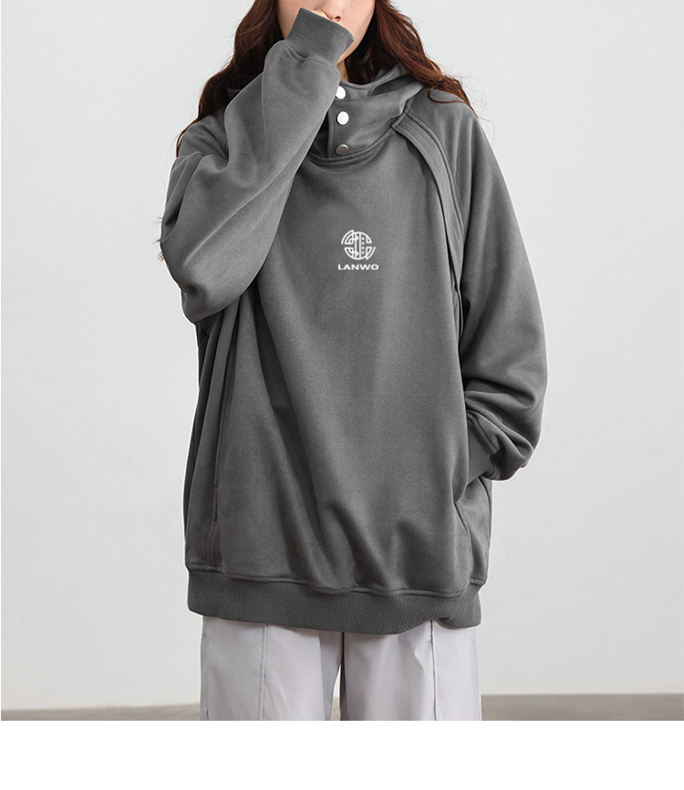 Spring 2024 Turtleneck American Suede warm hoodie Embroidered loose High street couple hoodie