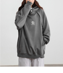 Spring 2024 Turtleneck American Suede warm hoodie Embroidered loose High street couple hoodie