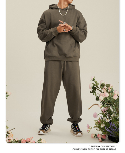 High quality manufacturer heavy wool circle hoodie American solid color men's dark all-in-one hoodie spring and autumn hoodie