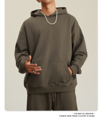 High quality manufacturer heavy wool circle hoodie American solid color men's dark all-in-one hoodie spring and autumn hoodie