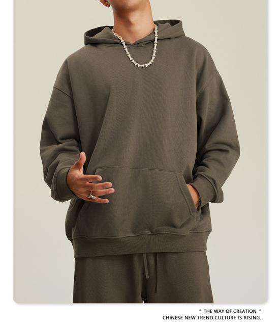 High quality manufacturer heavy wool circle hoodie American solid color men's dark all-in-one hoodie spring and autumn hoodie