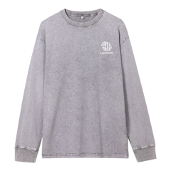 High quality manufacturer men's street fashion brand base shirt washed and worn to make old loose heavy cotton men's long sleeve T-shirt