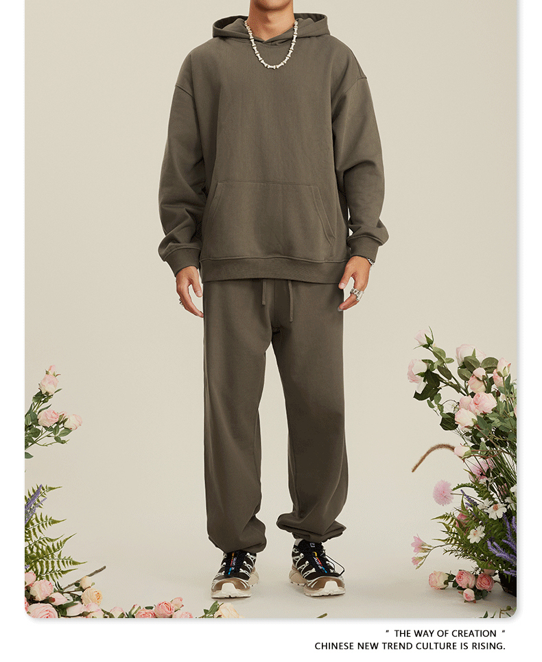 High quality manufacturer heavy wool circle hoodie American solid color men's dark all-in-one hoodie spring and autumn hoodie